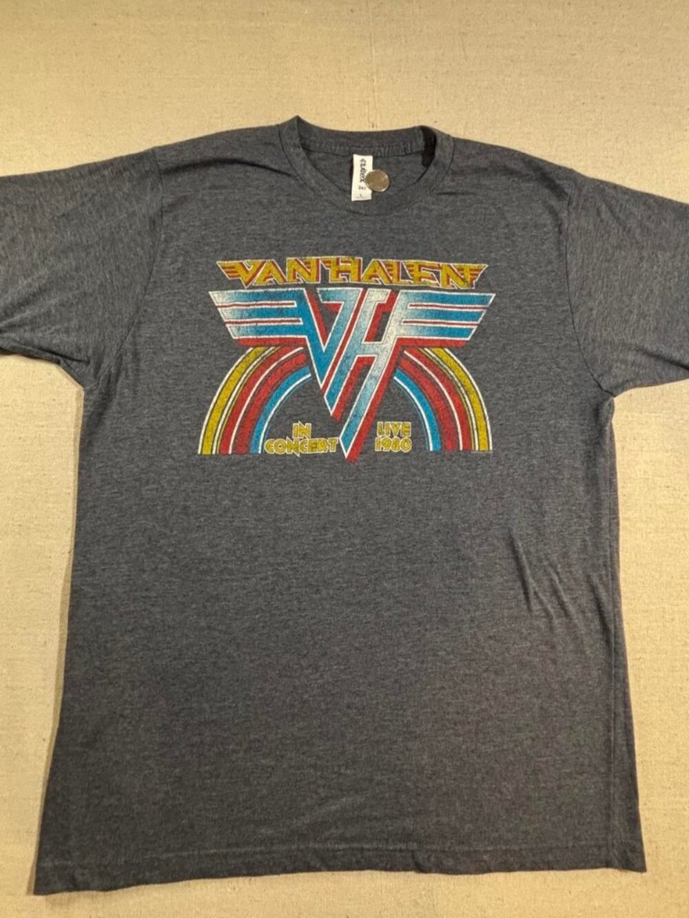 Van Halen In Concert 1980 Graphic Band Tee Gray Vintage Rock Sz L